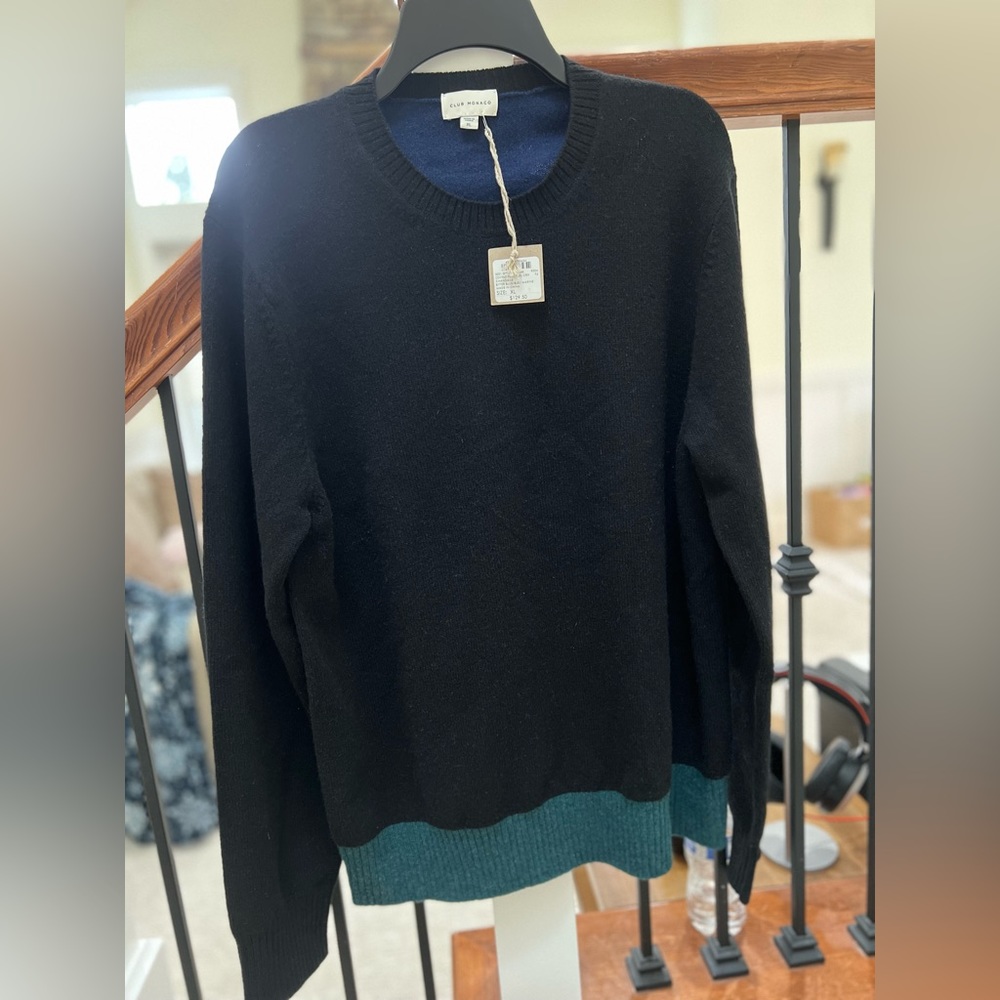 Club Monaco men wool contract colorblock crewneck sweater